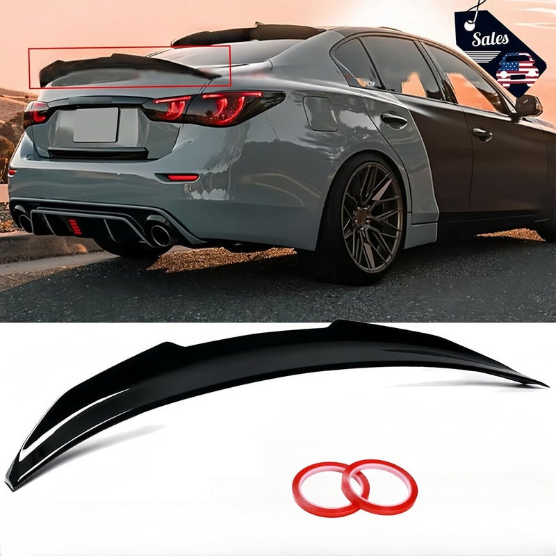 Oasiland جناح خلفي متوافق مع إنفينيتي Q50 2014-2024، تصميم PSM جناح بطة يناسب 14-24 سيدان 4 أبواب، جناح خارجي مرتفع لغطاء الصندوق لامع أسود - Image 3